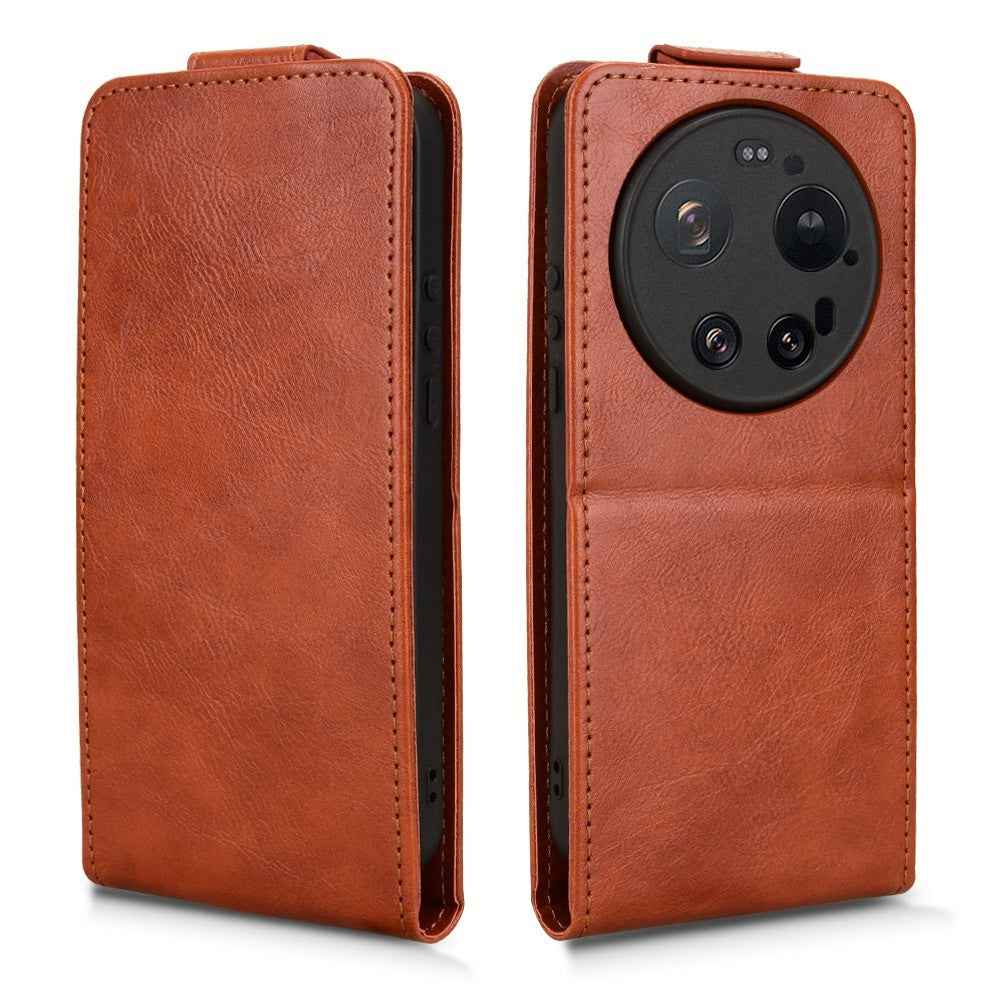 For Xiaomi 17 Ultra 5G Stand Case Magnetic Clasp Vertical Flip Leather Phone Cover with Card Holder - Orange