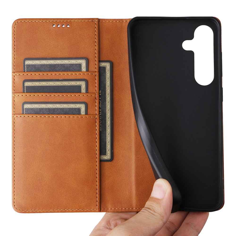 For Samsung Galaxy A57 5G Case RFID Blocking PU Leather Phone Wallet Cover - Brown