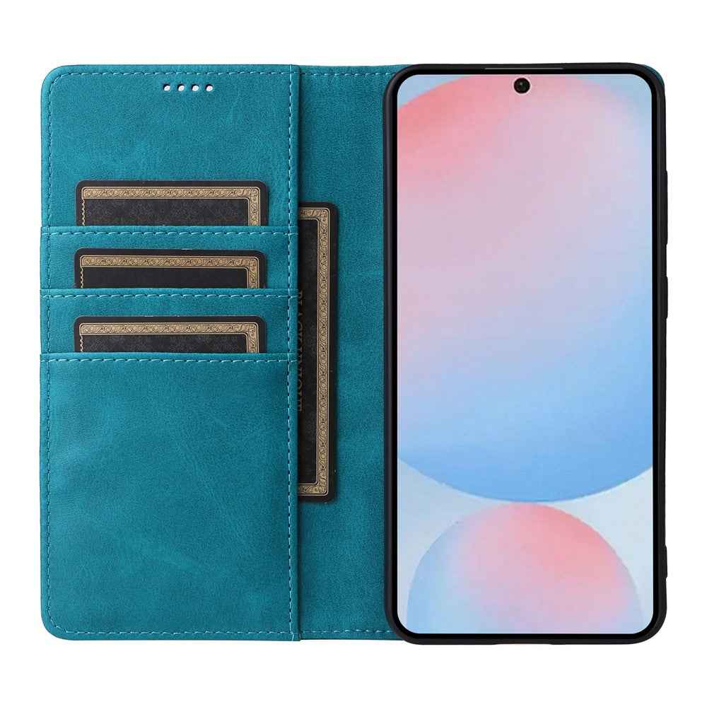 For Samsung Galaxy A57 5G Case RFID Blocking PU Leather Phone Wallet Cover - Peacock Blue