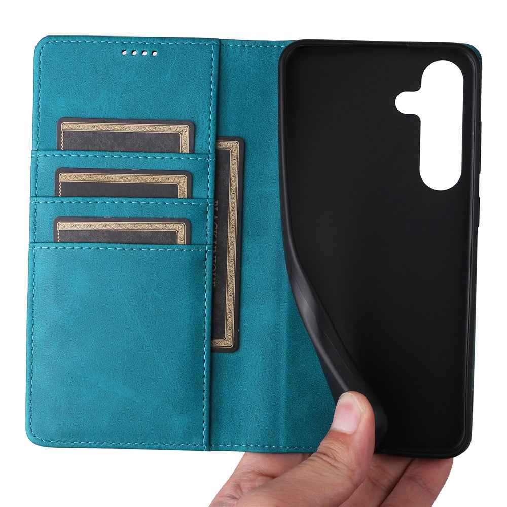 For Samsung Galaxy A57 5G Case RFID Blocking PU Leather Phone Wallet Cover - Peacock Blue