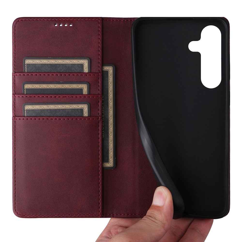 For Samsung Galaxy A57 5G Case RFID Blocking PU Leather Phone Wallet Cover - Wine Red