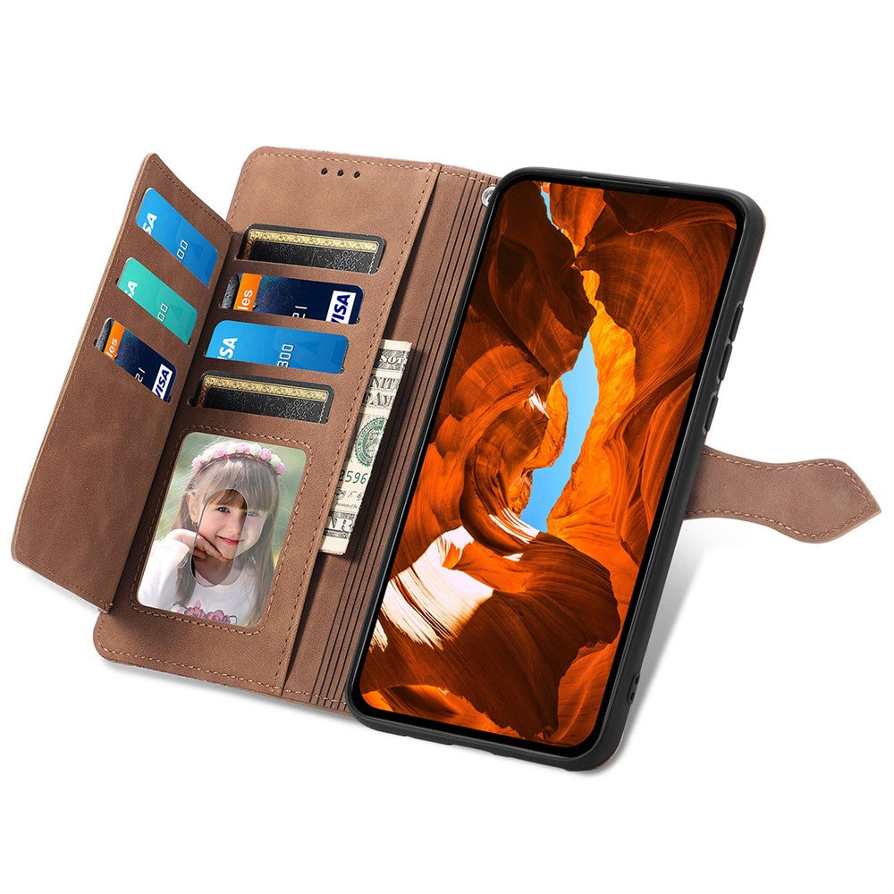 Phone Case For Xiaomi Poco M8 5G / Redmi Note 15 5G (Global) / 15 4G (Global) Zipper Wallet with Strap Flower Imprint PU Leather Phone Cover - Brown