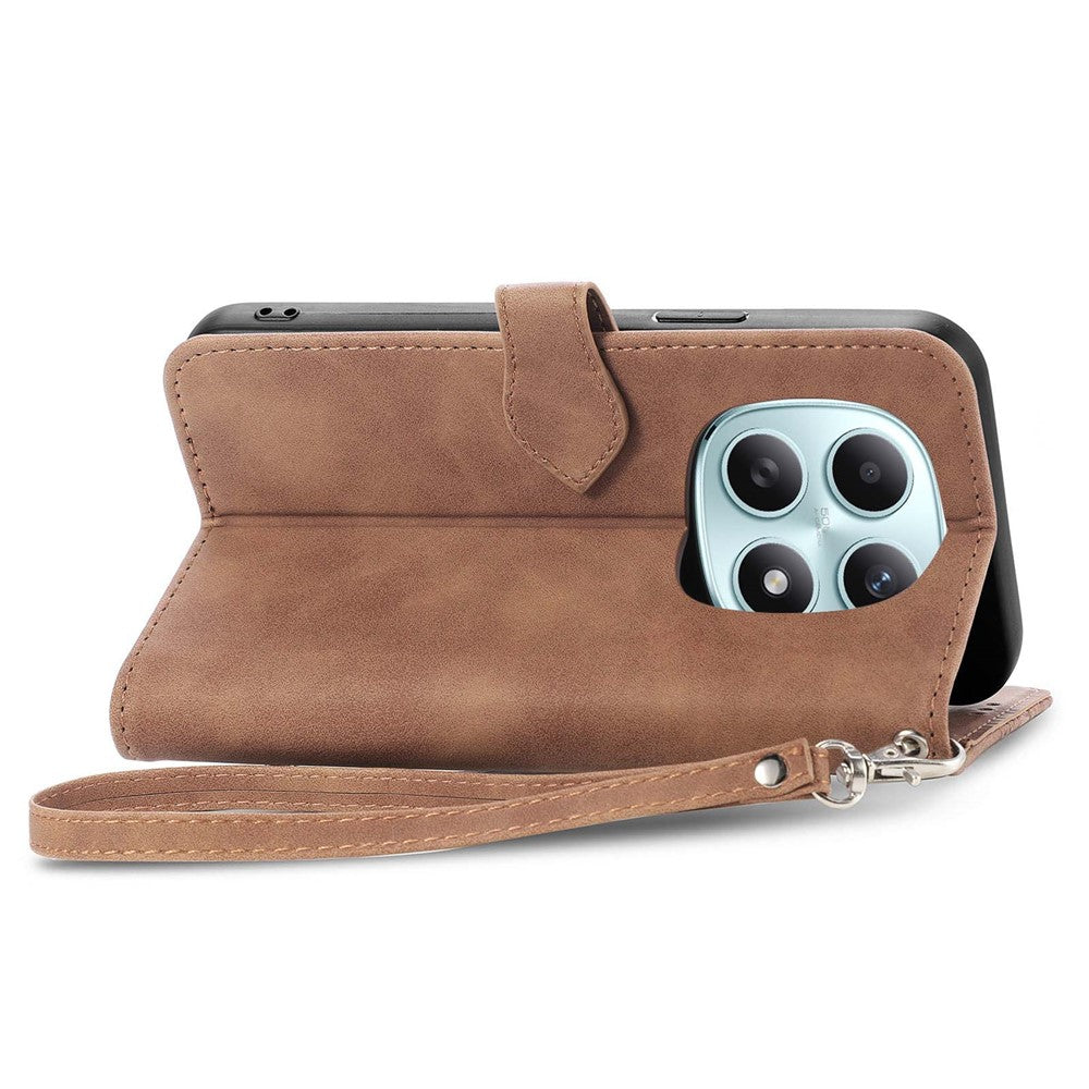 Phone Case For Xiaomi Poco M8 5G / Redmi Note 15 5G (Global) / 15 4G (Global) Zipper Wallet with Strap Flower Imprint PU Leather Phone Cover - Brown