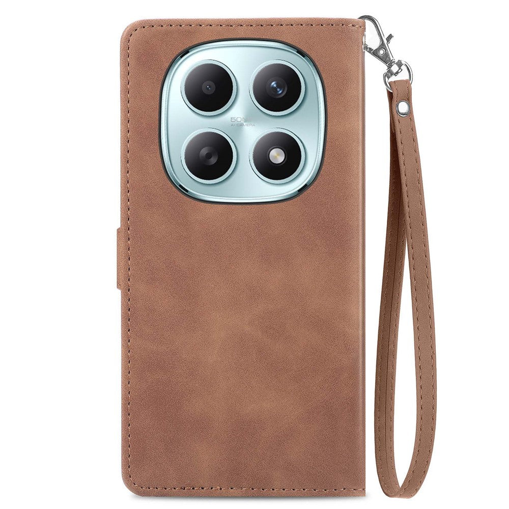 Phone Case For Xiaomi Poco M8 5G / Redmi Note 15 5G (Global) / 15 4G (Global) Zipper Wallet with Strap Flower Imprint PU Leather Phone Cover - Brown