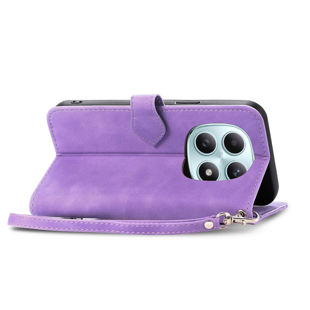 Phone Case For Xiaomi Poco M8 5G / Redmi Note 15 5G (Global) / 15 4G (Global) Zipper Wallet with Strap Flower Imprint PU Leather Phone Cover - Purple