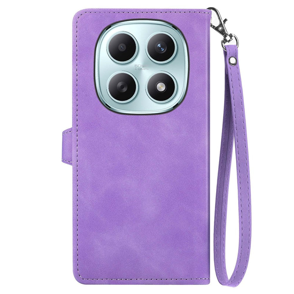 Phone Case For Xiaomi Poco M8 5G / Redmi Note 15 5G (Global) / 15 4G (Global) Zipper Wallet with Strap Flower Imprint PU Leather Phone Cover - Purple