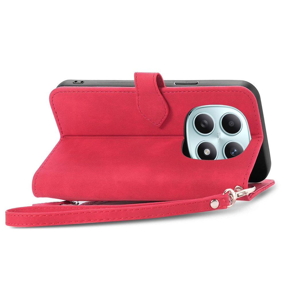 Phone Case For Xiaomi Poco M8 5G / Redmi Note 15 5G (Global) / 15 4G (Global) Zipper Wallet with Strap Flower Imprint PU Leather Phone Cover - Red