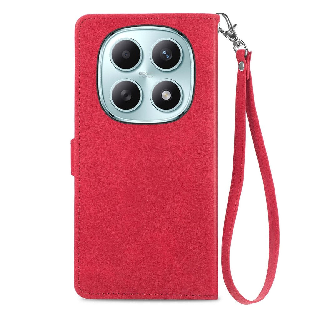 Phone Case For Xiaomi Poco M8 5G / Redmi Note 15 5G (Global) / 15 4G (Global) Zipper Wallet with Strap Flower Imprint PU Leather Phone Cover - Red