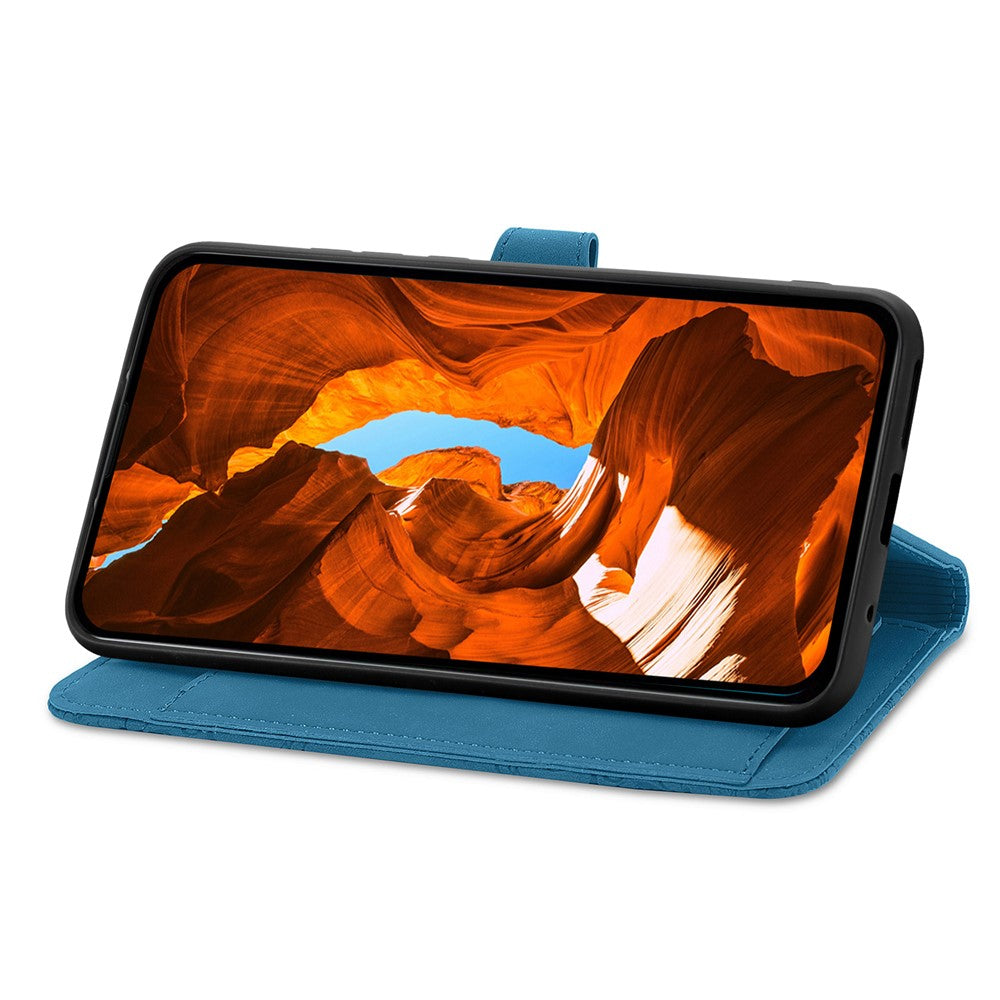 Phone Case For Xiaomi Poco M8 5G / Redmi Note 15 5G (Global) / 15 4G (Global) Zipper Wallet with Strap Flower Imprint PU Leather Phone Cover - Blue