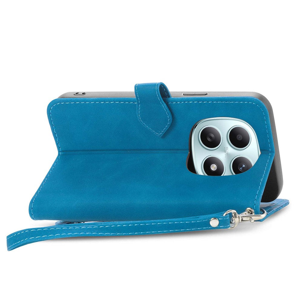 Phone Case For Xiaomi Poco M8 5G / Redmi Note 15 5G (Global) / 15 4G (Global) Zipper Wallet with Strap Flower Imprint PU Leather Phone Cover - Blue