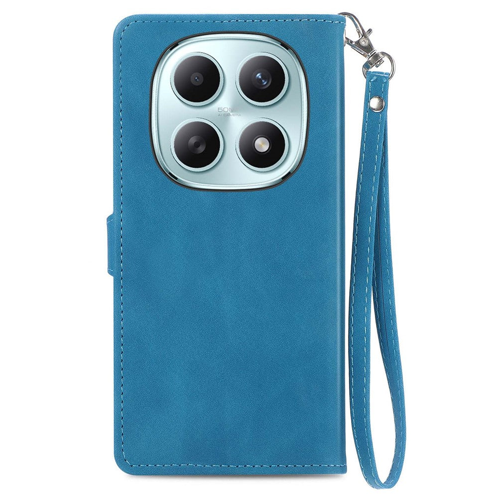 Phone Case For Xiaomi Poco M8 5G / Redmi Note 15 5G (Global) / 15 4G (Global) Zipper Wallet with Strap Flower Imprint PU Leather Phone Cover - Blue