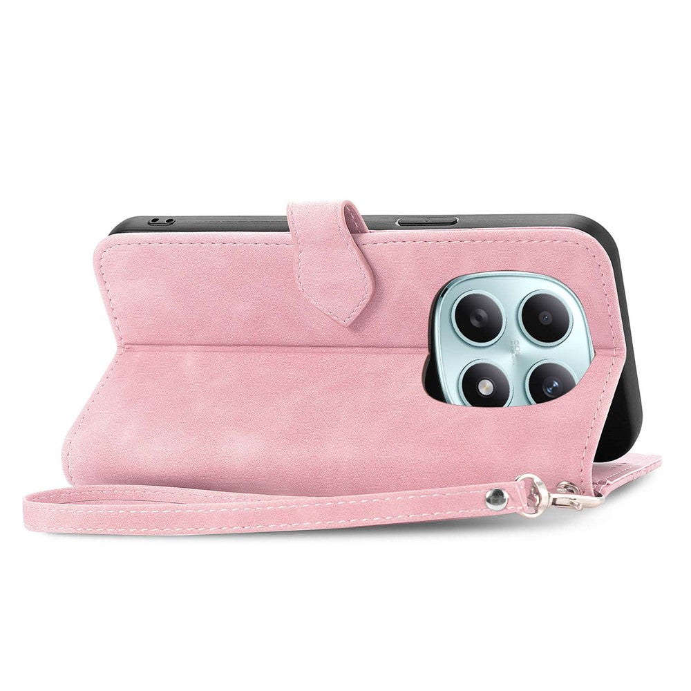 Phone Case For Xiaomi Poco M8 5G / Redmi Note 15 5G (Global) / 15 4G (Global) Zipper Wallet with Strap Flower Imprint PU Leather Phone Cover - Pink