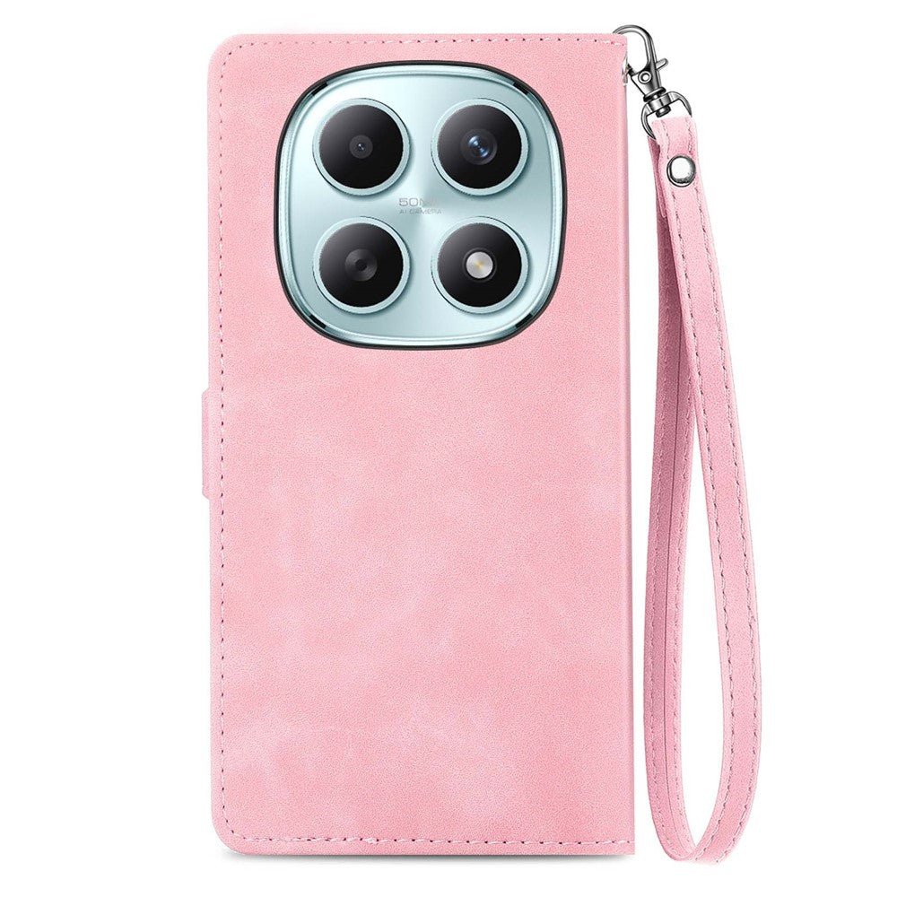Phone Case For Xiaomi Poco M8 5G / Redmi Note 15 5G (Global) / 15 4G (Global) Zipper Wallet with Strap Flower Imprint PU Leather Phone Cover - Pink