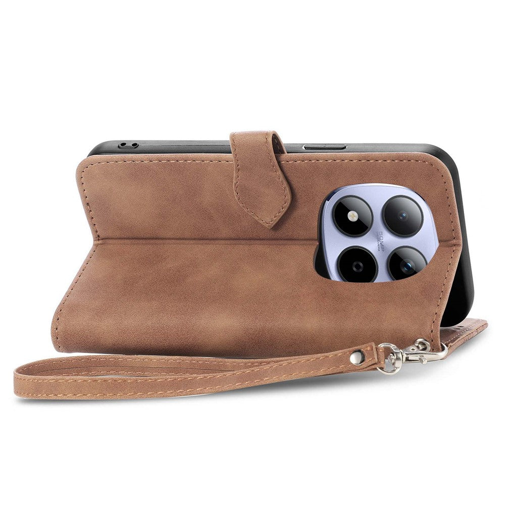 For Xiaomi Redmi Note 15 Pro 4G (Global) Zipper Wallet Case with Strap Flower Imprint PU Leather Phone Cover - Brown