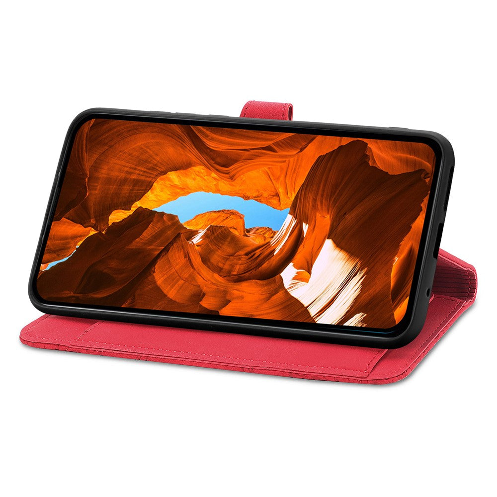 For Xiaomi Redmi Note 15 Pro 4G (Global) Zipper Wallet Case with Strap Flower Imprint PU Leather Phone Cover - Red