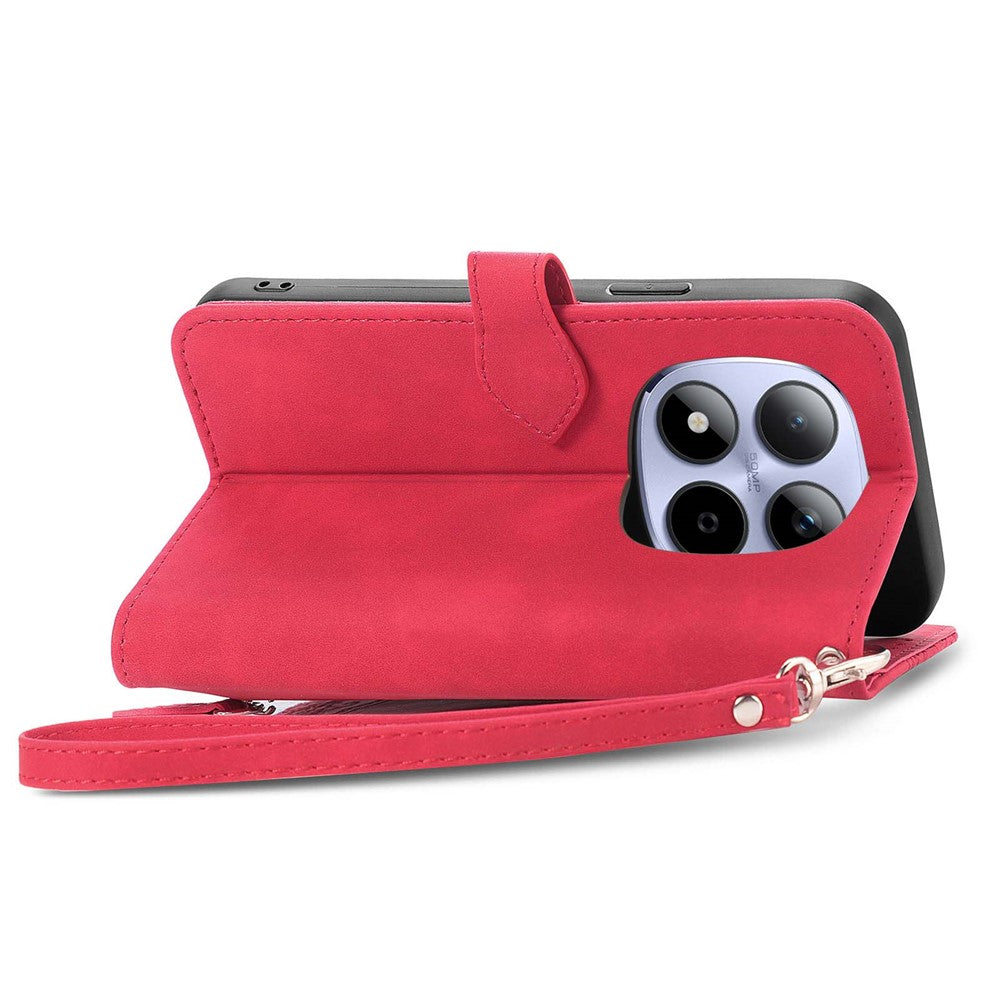 For Xiaomi Redmi Note 15 Pro 4G (Global) Zipper Wallet Case with Strap Flower Imprint PU Leather Phone Cover - Red