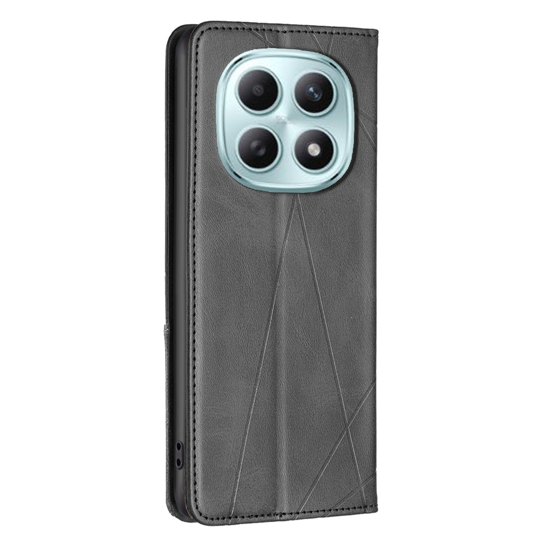 For Xiaomi Poco M8 5G / Redmi Note 15 5G (Global) / 15 4G (Global) Case Card Slots Geometry Imprint Leather Phone Cover - Black