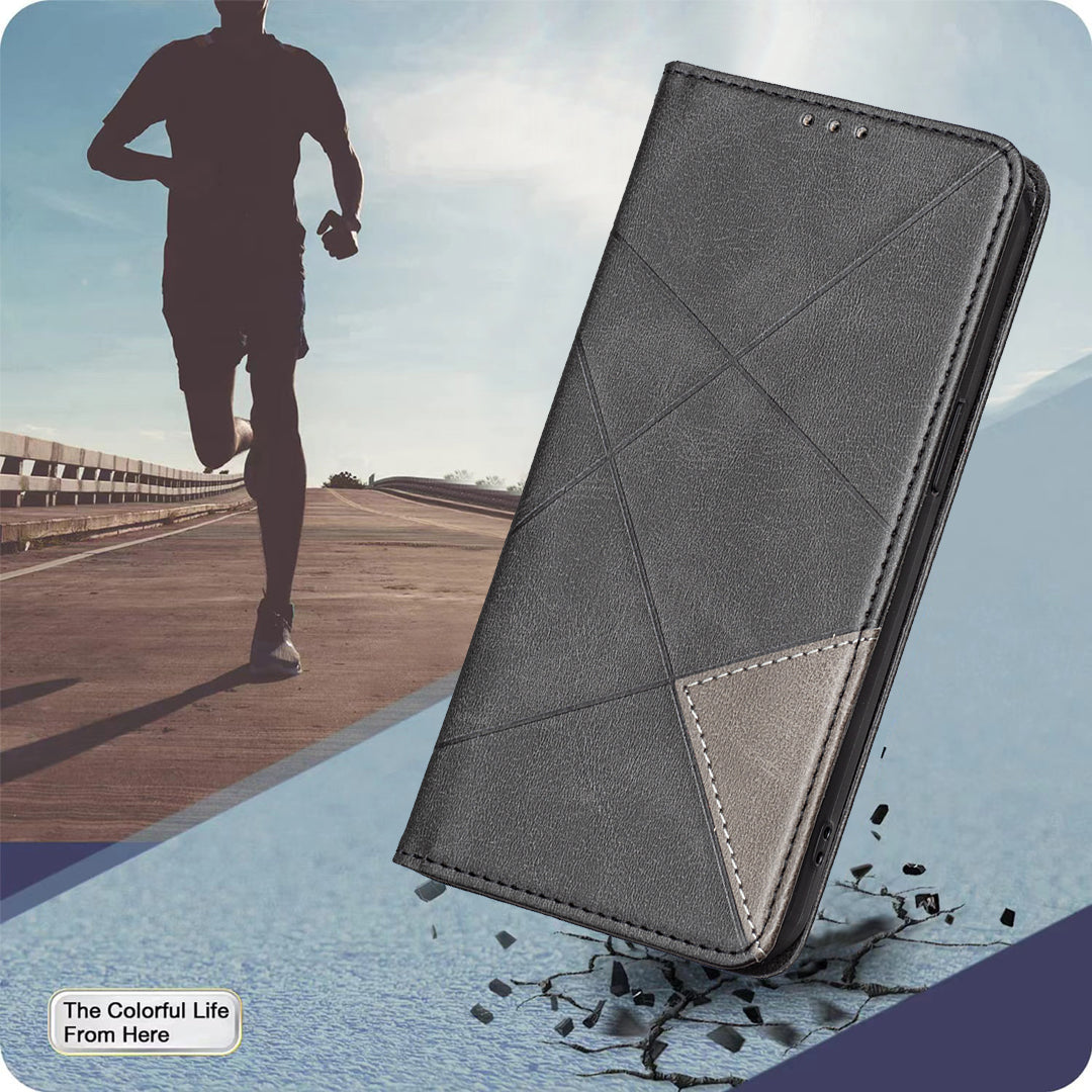 For Xiaomi Poco M8 5G / Redmi Note 15 5G (Global) / 15 4G (Global) Case Card Slots Geometry Imprint Leather Phone Cover - Black