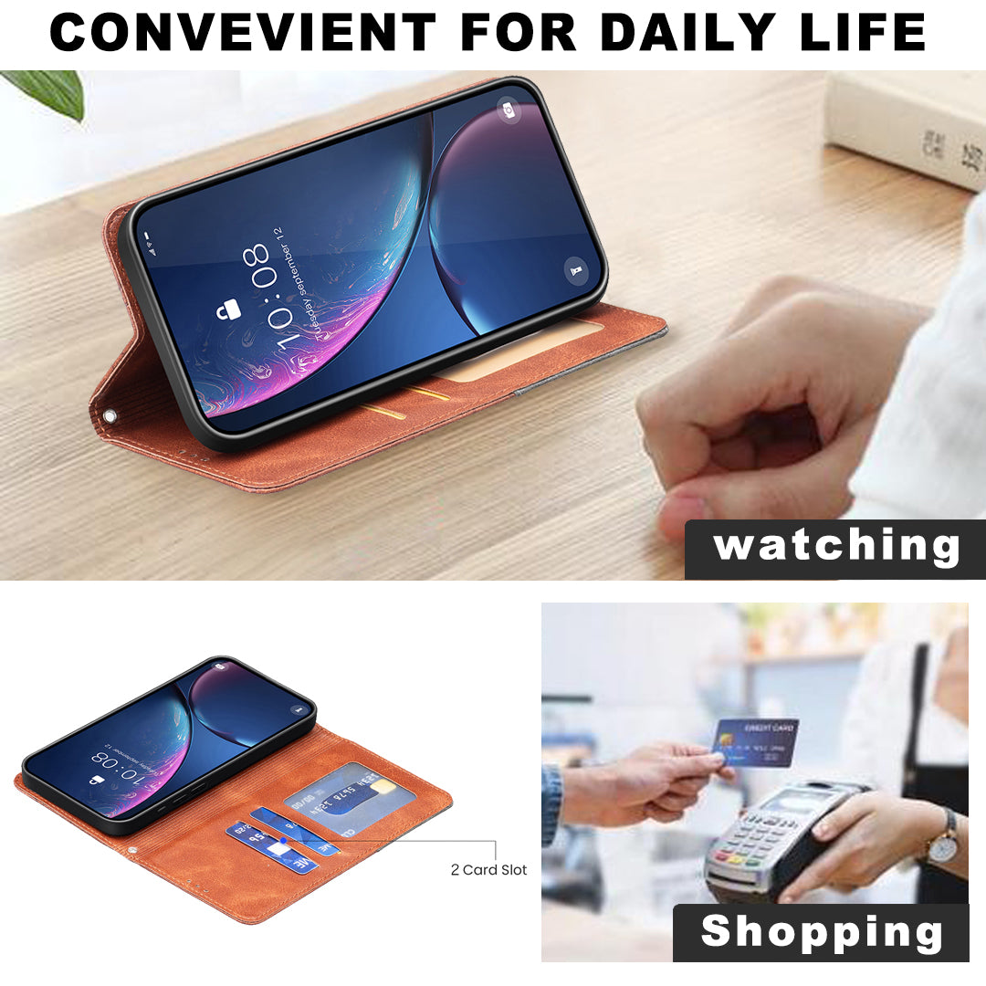 For Xiaomi Poco M8 5G / Redmi Note 15 5G (Global) / 15 4G (Global) Case Card Slots Geometry Imprint Leather Phone Cover - Brown