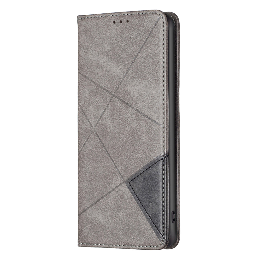 For Xiaomi Poco M8 5G / Redmi Note 15 5G (Global) / 15 4G (Global) Case Card Slots Geometry Imprint Leather Phone Cover - Grey