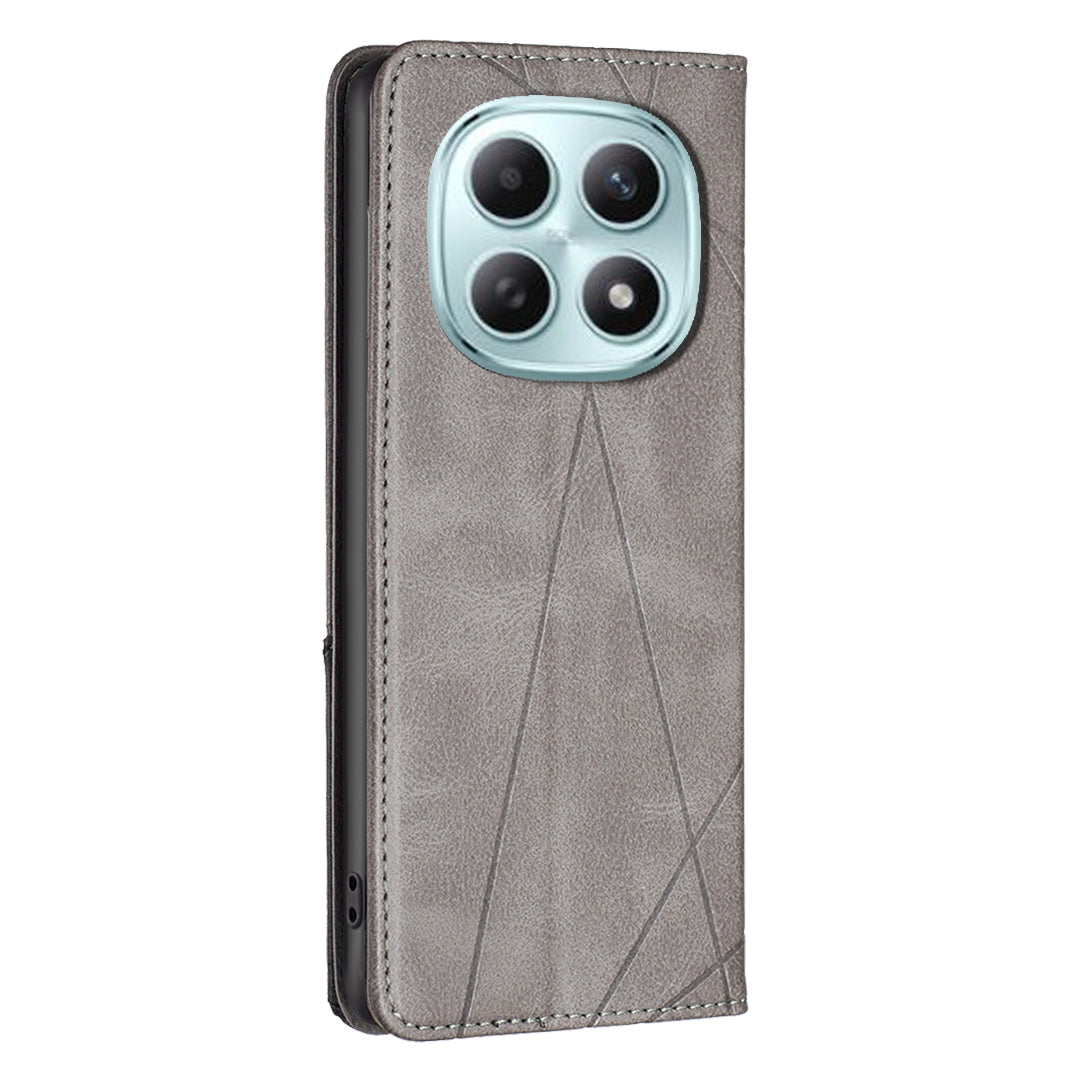 For Xiaomi Poco M8 5G / Redmi Note 15 5G (Global) / 15 4G (Global) Case Card Slots Geometry Imprint Leather Phone Cover - Grey