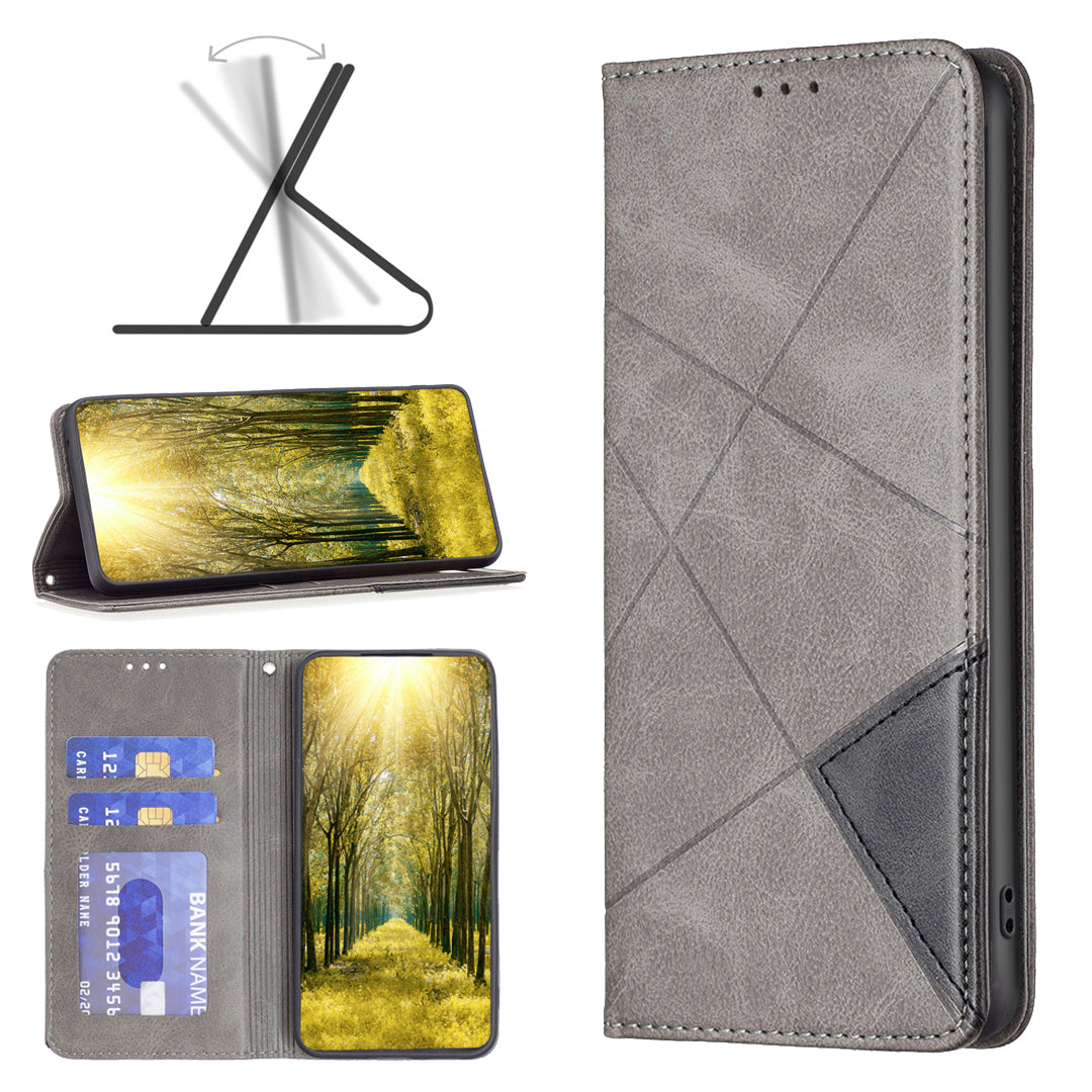 For Xiaomi Poco M8 5G / Redmi Note 15 5G (Global) / 15 4G (Global) Case Card Slots Geometry Imprint Leather Phone Cover - Grey