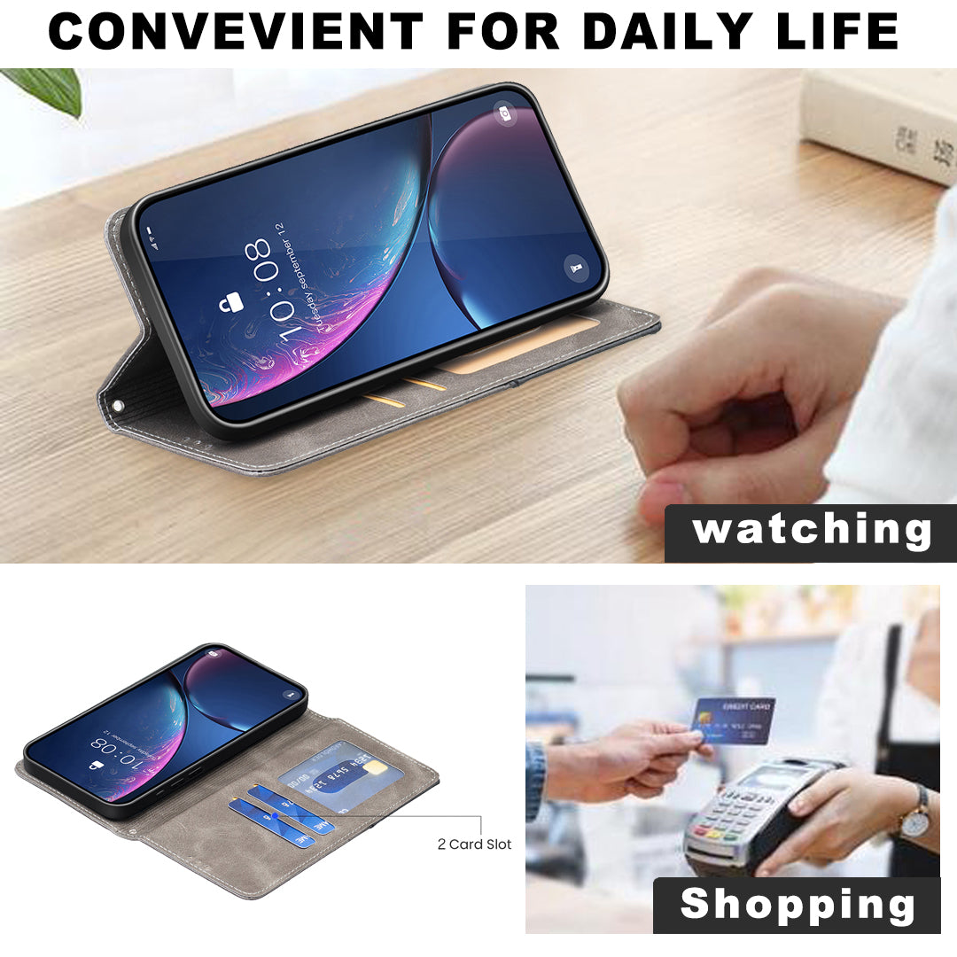 For Xiaomi Poco M8 5G / Redmi Note 15 5G (Global) / 15 4G (Global) Case Card Slots Geometry Imprint Leather Phone Cover - Grey