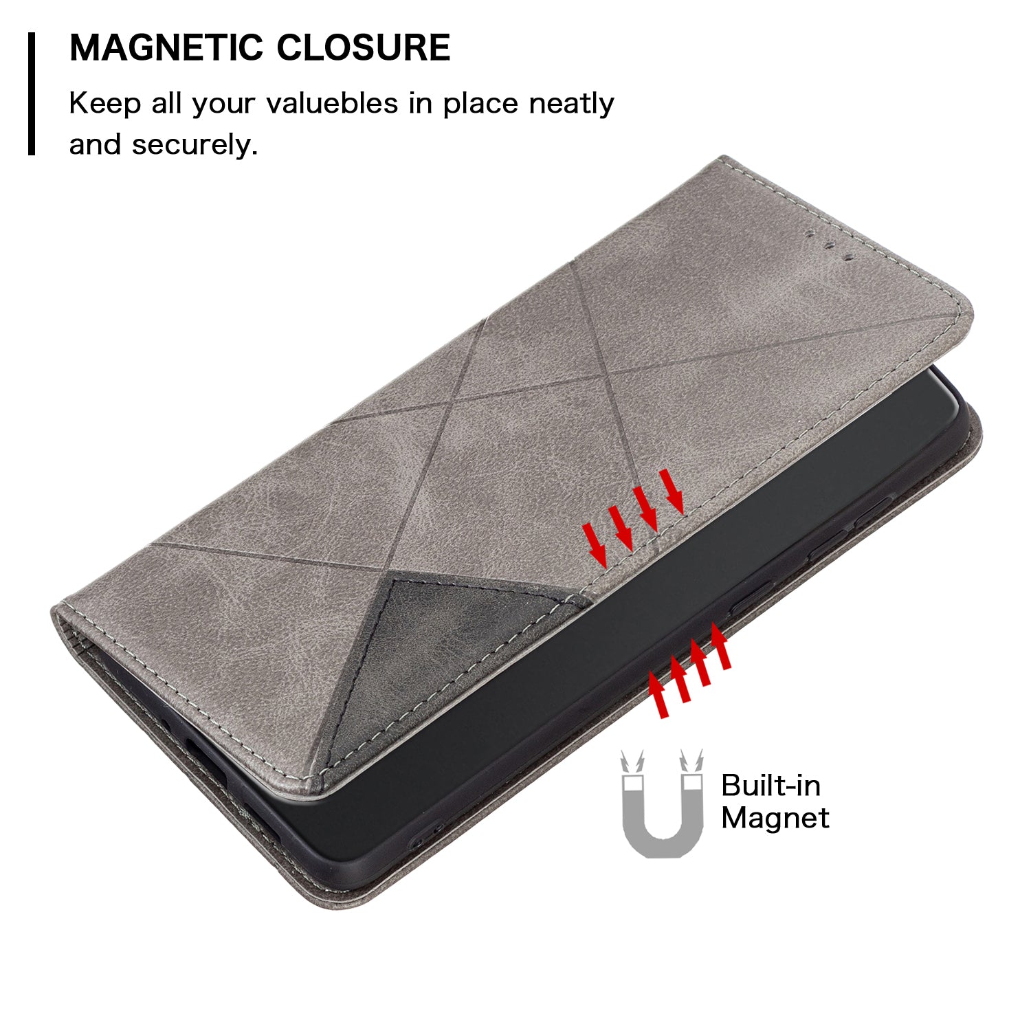 For Xiaomi Poco M8 5G / Redmi Note 15 5G (Global) / 15 4G (Global) Case Card Slots Geometry Imprint Leather Phone Cover - Grey