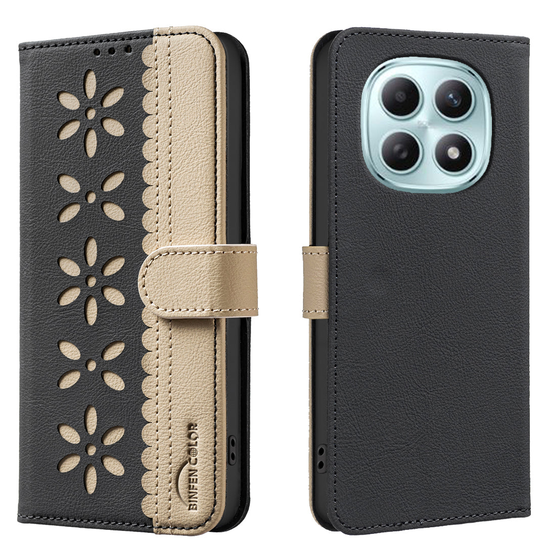 For Xiaomi Poco M8 5G / Redmi Note 15 5G (Global) / 15 4G (Global) Leather Case BINFEN COLOR BF36 Floral Pattern Phone Cover RFID Blocking Wallet Stand - Black