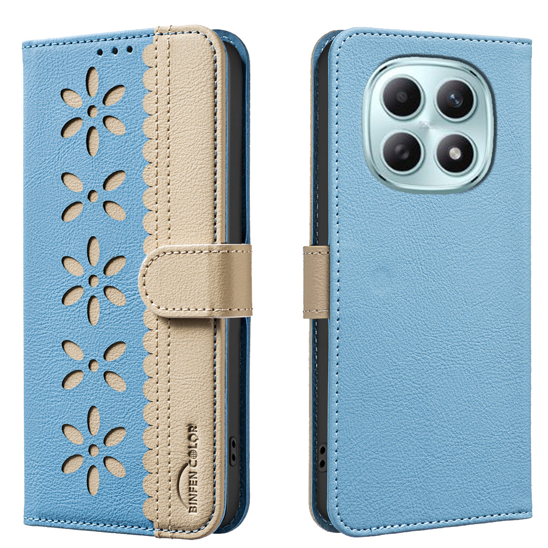 For Xiaomi Poco M8 5G / Redmi Note 15 5G (Global) / 15 4G (Global) Leather Case BINFEN COLOR BF36 Floral Pattern Phone Cover RFID Blocking Wallet Stand - Baby Blue