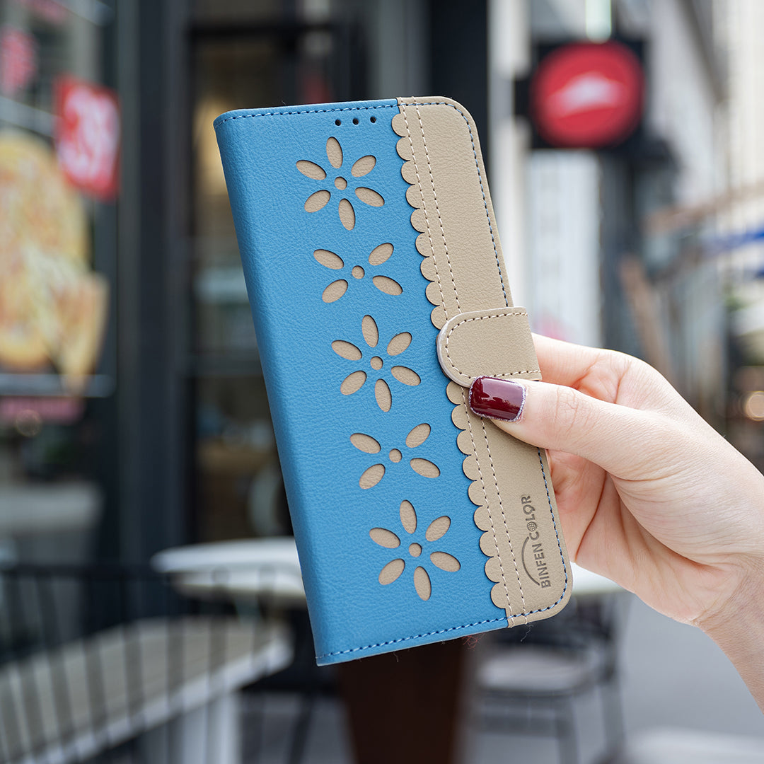 For Xiaomi Poco M8 5G / Redmi Note 15 5G (Global) / 15 4G (Global) Leather Case BINFEN COLOR BF36 Floral Pattern Phone Cover RFID Blocking Wallet Stand - Baby Blue