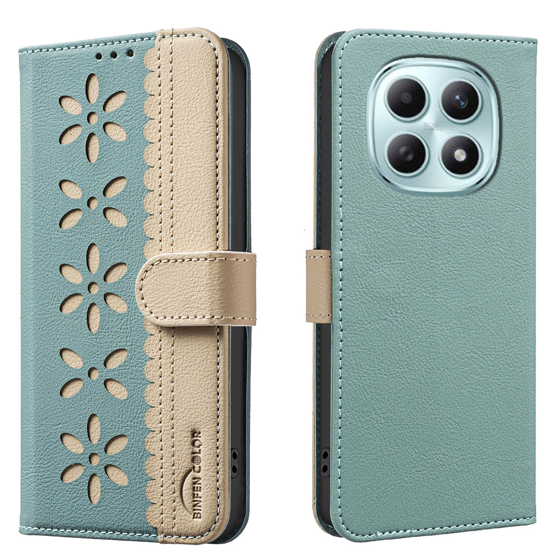 For Xiaomi Poco M8 5G / Redmi Note 15 5G (Global) / 15 4G (Global) Leather Case BINFEN COLOR BF36 Floral Pattern Phone Cover RFID Blocking Wallet Stand - Green