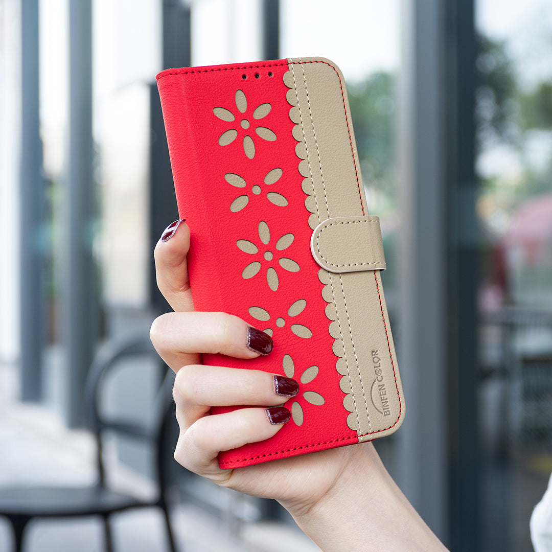 For Xiaomi Poco M8 5G / Redmi Note 15 5G (Global) / 15 4G (Global) Leather Case BINFEN COLOR BF36 Floral Pattern Phone Cover RFID Blocking Wallet Stand - Red