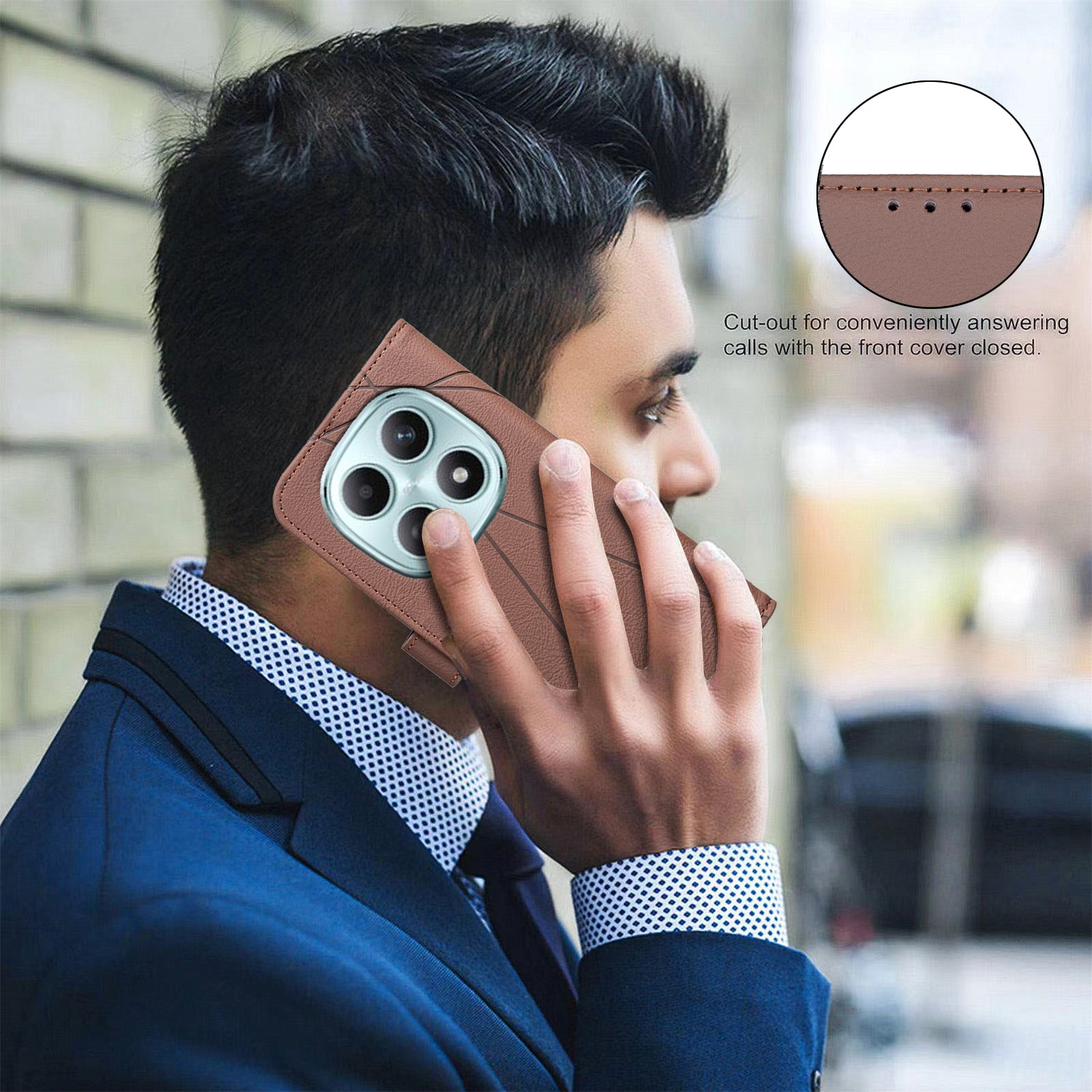 For Xiaomi Poco M8 5G / Redmi Note 15 5G (Global) / 15 4G (Global) Case BINFEN COLOR BF35 Geometry Imprinted Leather Phone Cover RFID Blocking Wallet Stand - Brown