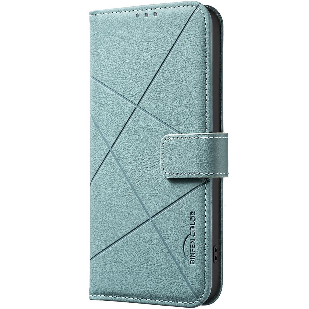 For Xiaomi Poco M8 5G / Redmi Note 15 5G (Global) / 15 4G (Global) Case BINFEN COLOR BF35 Geometry Imprinted Leather Phone Cover RFID Blocking Wallet Stand - Green