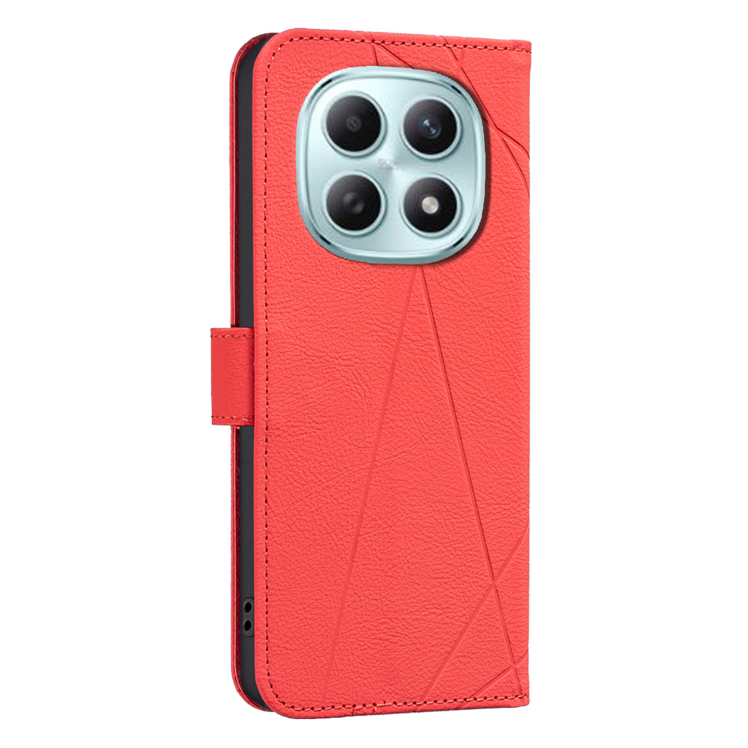 For Xiaomi Poco M8 5G / Redmi Note 15 5G (Global) / 15 4G (Global) Case BINFEN COLOR BF35 Geometry Imprinted Leather Phone Cover RFID Blocking Wallet Stand - Red