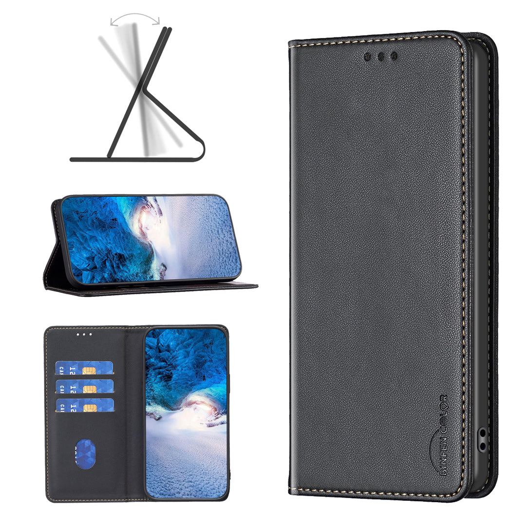 For Xiaomi Poco M8 5G / Redmi Note 15 5G (Global) / 15 4G (Global) Leather Case BINFEN COLOR BF18 Phone Stand Cover with Card Slots - Black