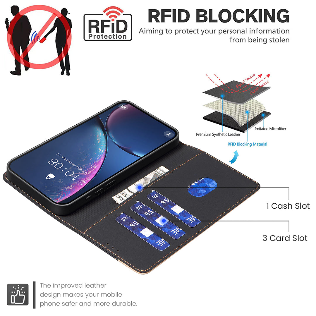 For Xiaomi Poco M8 5G / Redmi Note 15 5G (Global) / 15 4G (Global) Leather Case BINFEN COLOR Splicing Color RFID Blocking Wallet Stand Phone Cover - Black