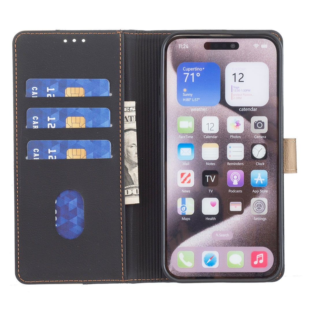 For Xiaomi Poco M8 5G / Redmi Note 15 5G (Global) / 15 4G (Global) Leather Case BINFEN COLOR Splicing Color RFID Blocking Wallet Stand Phone Cover - Black