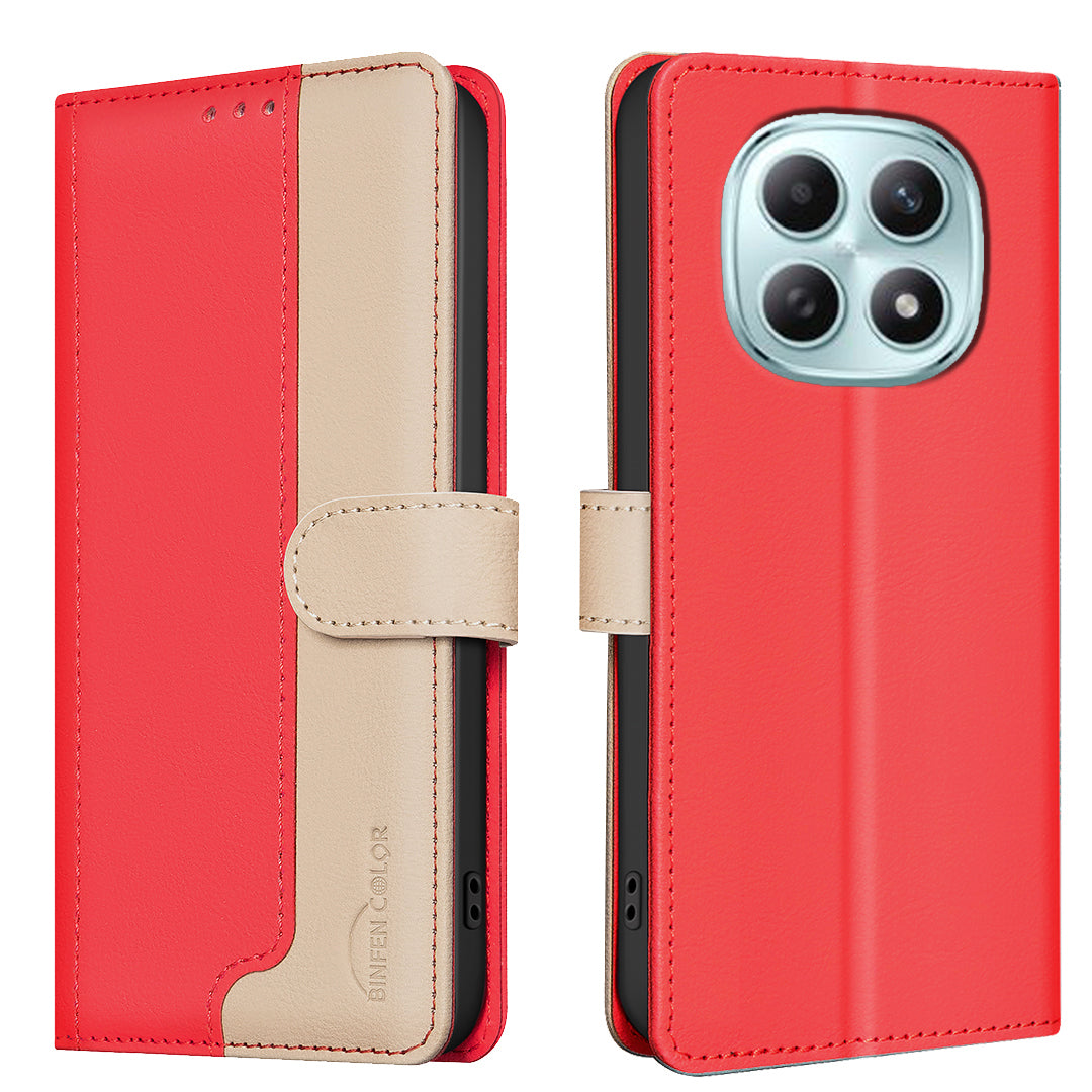 For Xiaomi Poco M8 5G / Redmi Note 15 5G (Global) / 15 4G (Global) Leather Case BINFEN COLOR Splicing Color RFID Blocking Wallet Stand Phone Cover - Red