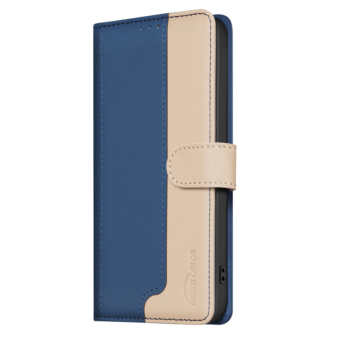 For Xiaomi Poco M8 5G / Redmi Note 15 5G (Global) / 15 4G (Global) Leather Case BINFEN COLOR Splicing Color RFID Blocking Wallet Stand Phone Cover - Blue