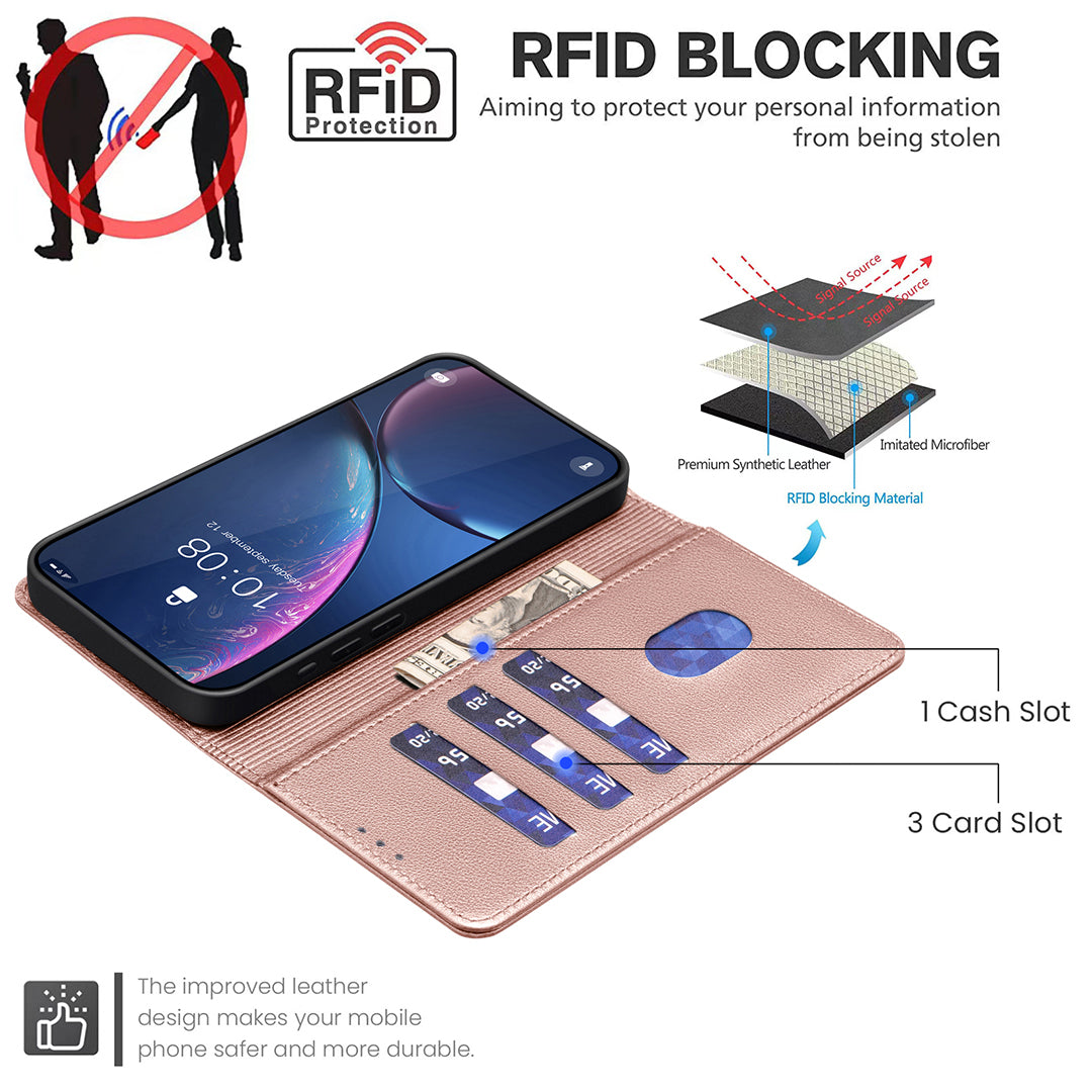 For Xiaomi Poco M8 5G / Redmi Note 15 5G (Global) / 15 4G (Global) Leather Case BINFEN COLOR BF32 Wallet RFID Blocking Phone Cover - Rose Gold