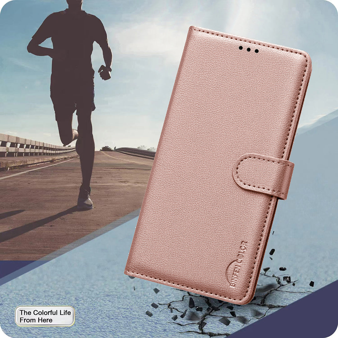 For Xiaomi Poco M8 5G / Redmi Note 15 5G (Global) / 15 4G (Global) Leather Case BINFEN COLOR BF32 Wallet RFID Blocking Phone Cover - Rose Gold