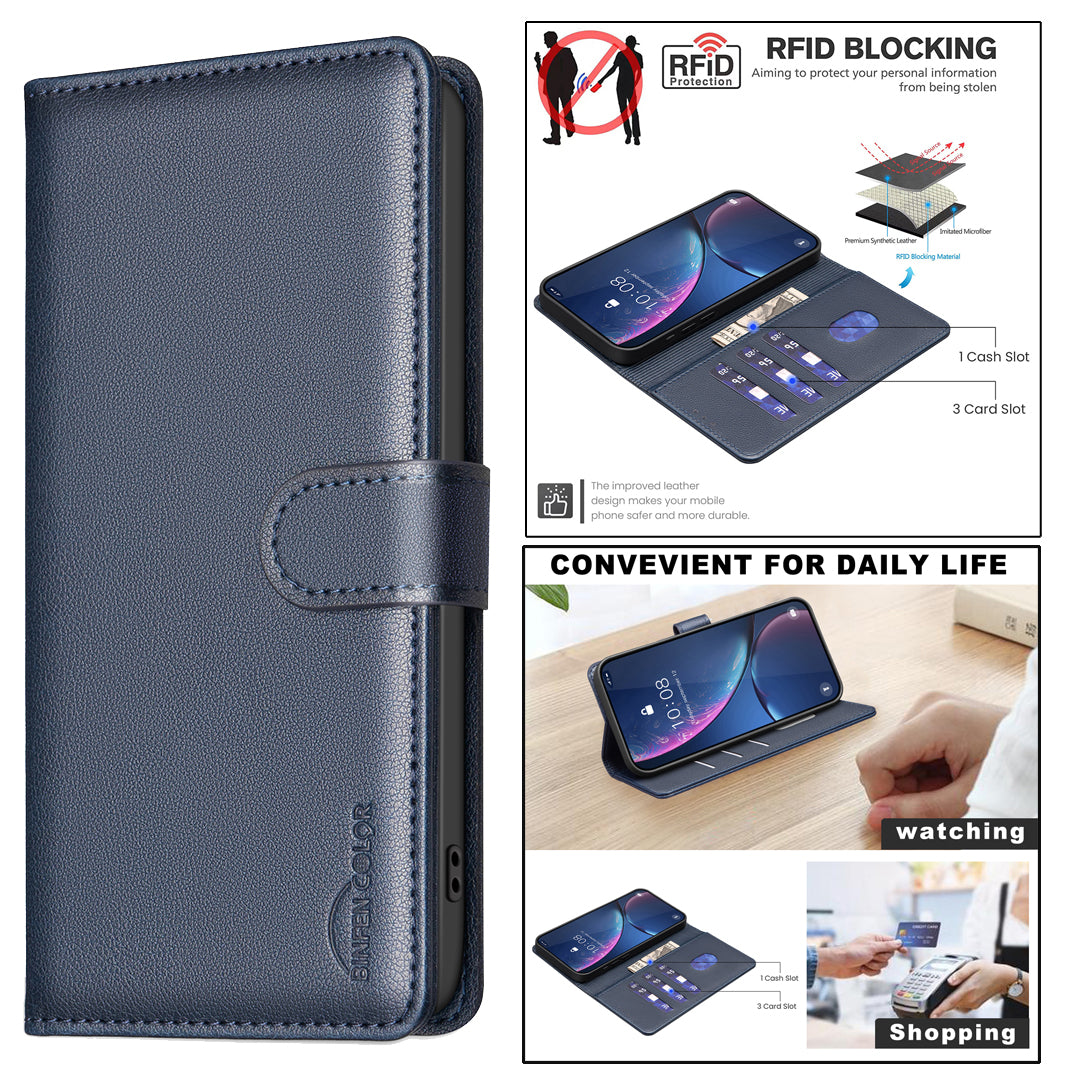 For Xiaomi Poco M8 5G / Redmi Note 15 5G (Global) / 15 4G (Global) Leather Case BINFEN COLOR BF32 Wallet RFID Blocking Phone Cover - Blue