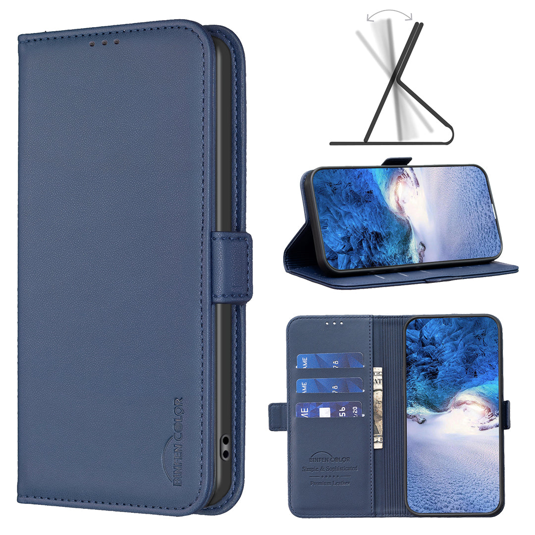 For Xiaomi Poco M8 5G / Redmi Note 15 5G (Global) / 15 4G (Global) Case BINFEN COLOR BF31 PU Leather Flip Folio Phone Wallet Cover - Blue