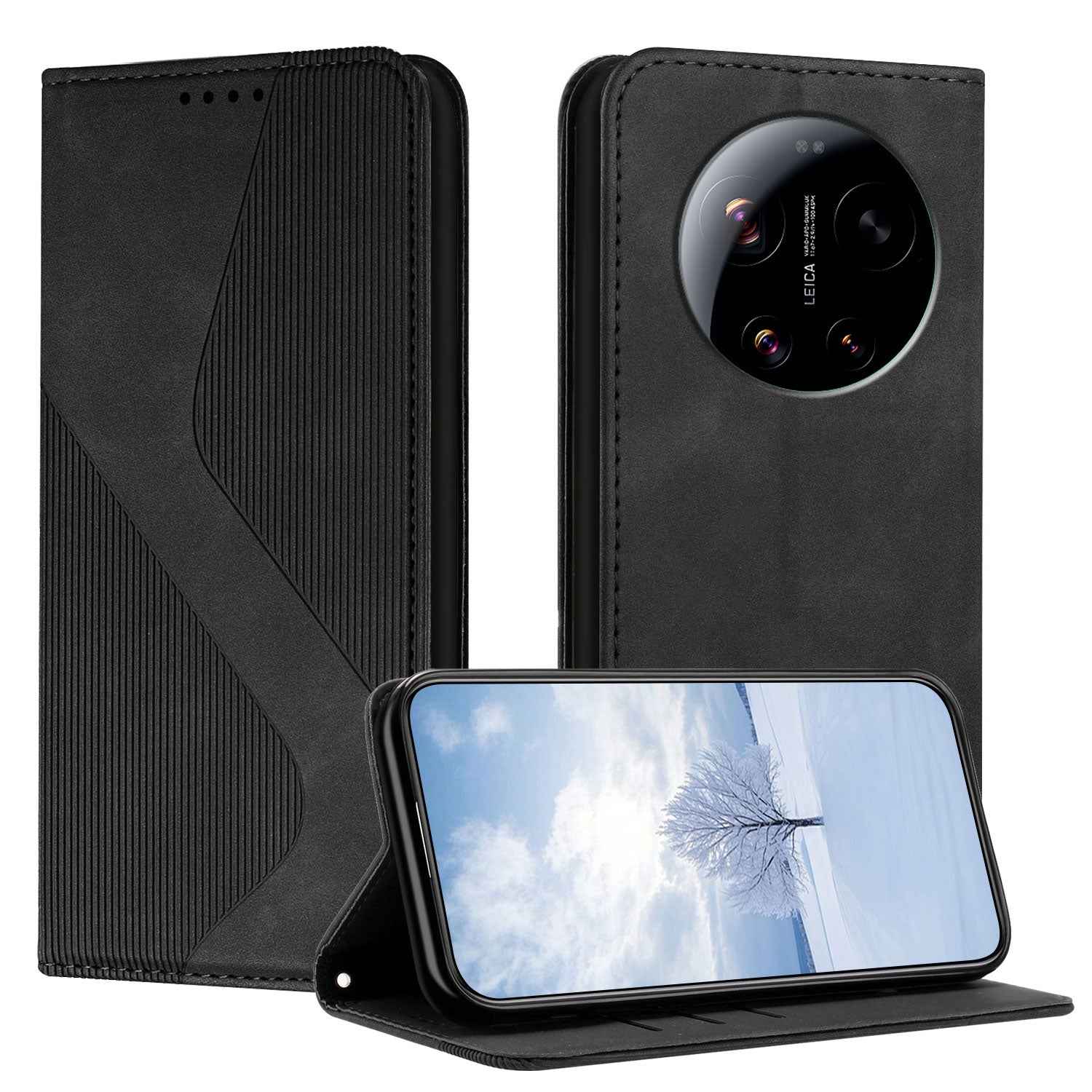 For Xiaomi 17 Ultra 5G Phone Cover Skin-touch Feel Leather Wallet Case with Stand - Black