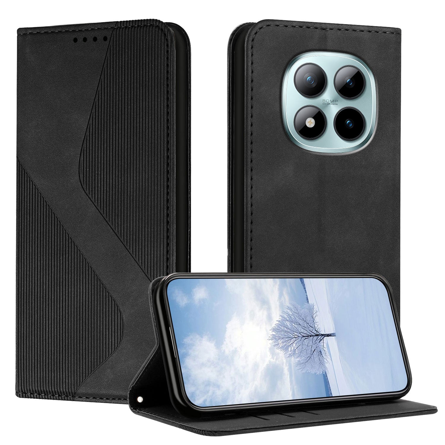 For Xiaomi Poco M8 Pro 5G / Redmi Note 15 Pro+ 5G (Global) Phone Cover Skin-touch Feel Leather Wallet Case with Stand - Black