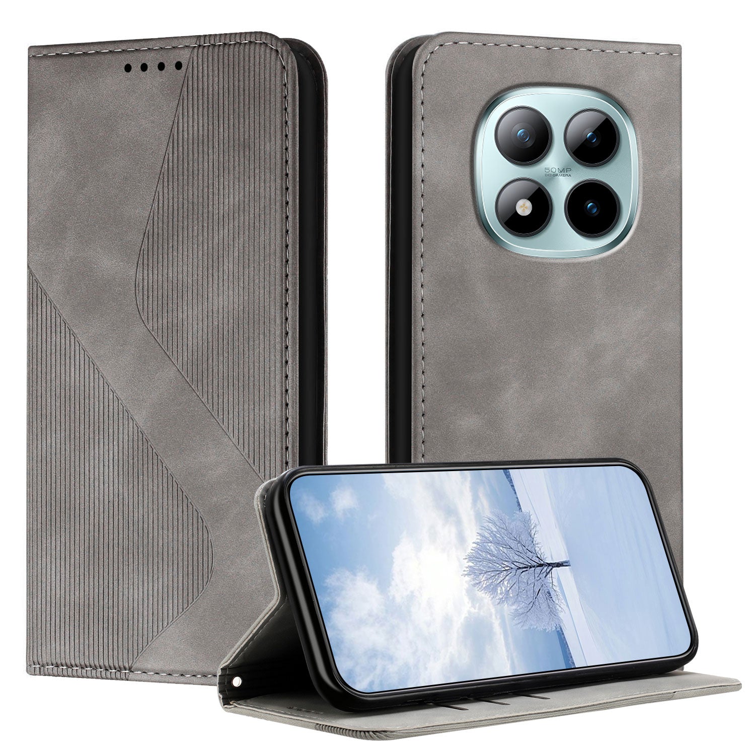 For Xiaomi Poco M8 Pro 5G / Redmi Note 15 Pro+ 5G (Global) Phone Cover Skin-touch Feel Leather Wallet Case with Stand - Grey