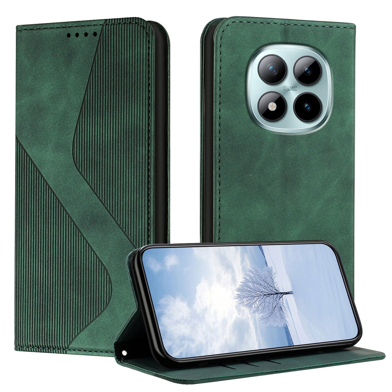 For Xiaomi Poco M8 Pro 5G / Redmi Note 15 Pro+ 5G (Global) Phone Cover Skin-touch Feel Leather Wallet Case with Stand - Green