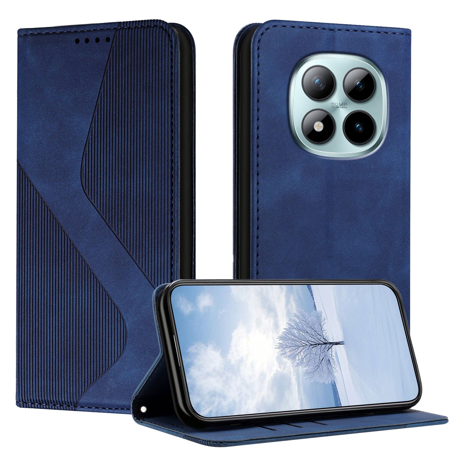 For Xiaomi Poco M8 Pro 5G / Redmi Note 15 Pro+ 5G (Global) Phone Cover Skin-touch Feel Leather Wallet Case with Stand - Blue